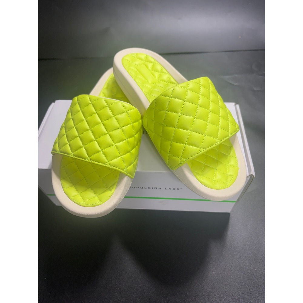APL Athletic Propulsion Labs Lusso Slide Neon Yellow Quilted Leather Women's Sz7